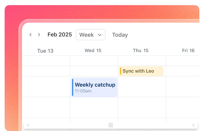 ClickUp の週表示のカレンダー。日ごとの枠に予定が並んでいる
